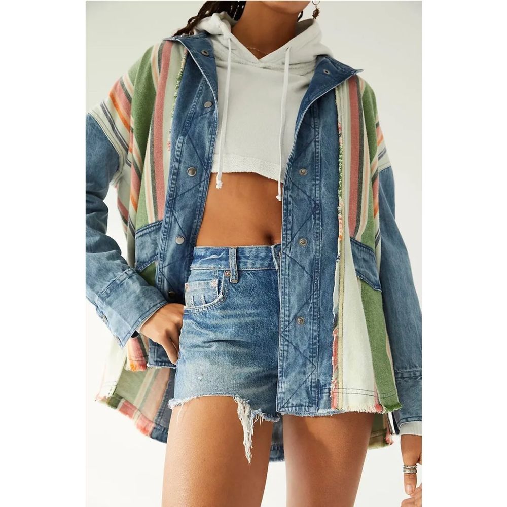 New Free People Blanket Stripe Denim Top Size Small